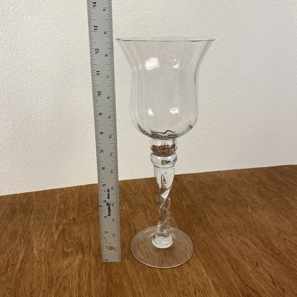 Unbranded Hurricane Candle Holder Home 12.5in Clear Excellent Twisted Stem Glass